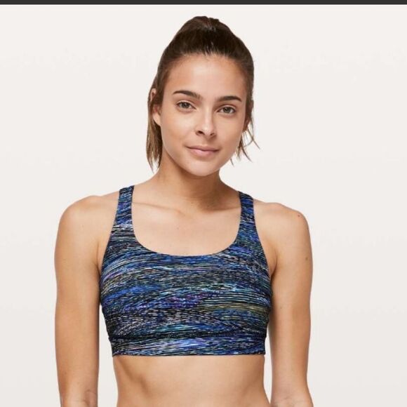 Lululemon Energy Luxtreme Interconnect Blue Multi Color Sports Bra - Size 8 - Picture 1 of 11